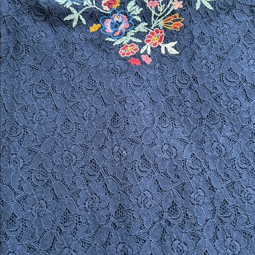 Xhilaration Navy Blue Midi Dress with Floral Embroidery - Size S - Picture 6 of 8